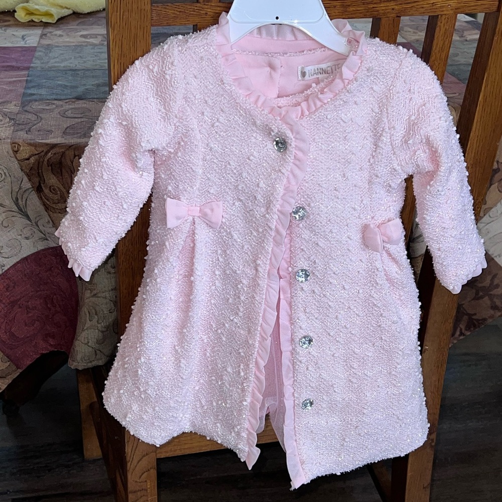 Adorable Pink Baby Cardigan and Dress with Bow Accents
